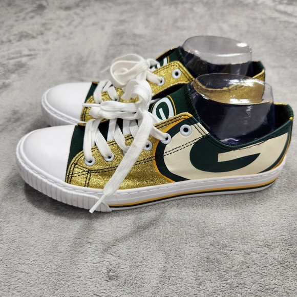 Green Bay Packers Womens Glitter Low Top Canvas Shoe Size 10 Foco - Picture 1 of 7